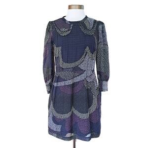 SEE BY CHLOE Dress Trail print Ditsy Mini Dress Size 6 Puff Sleeve Black Multi